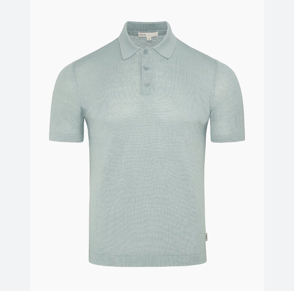 Onia men's mint green slub cotton short sleeve polo shirt size medium